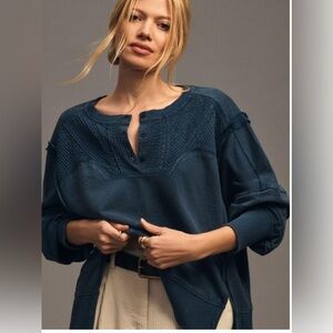 Anthropologie Pilcro Pintuck Sweatshirt - S Navy